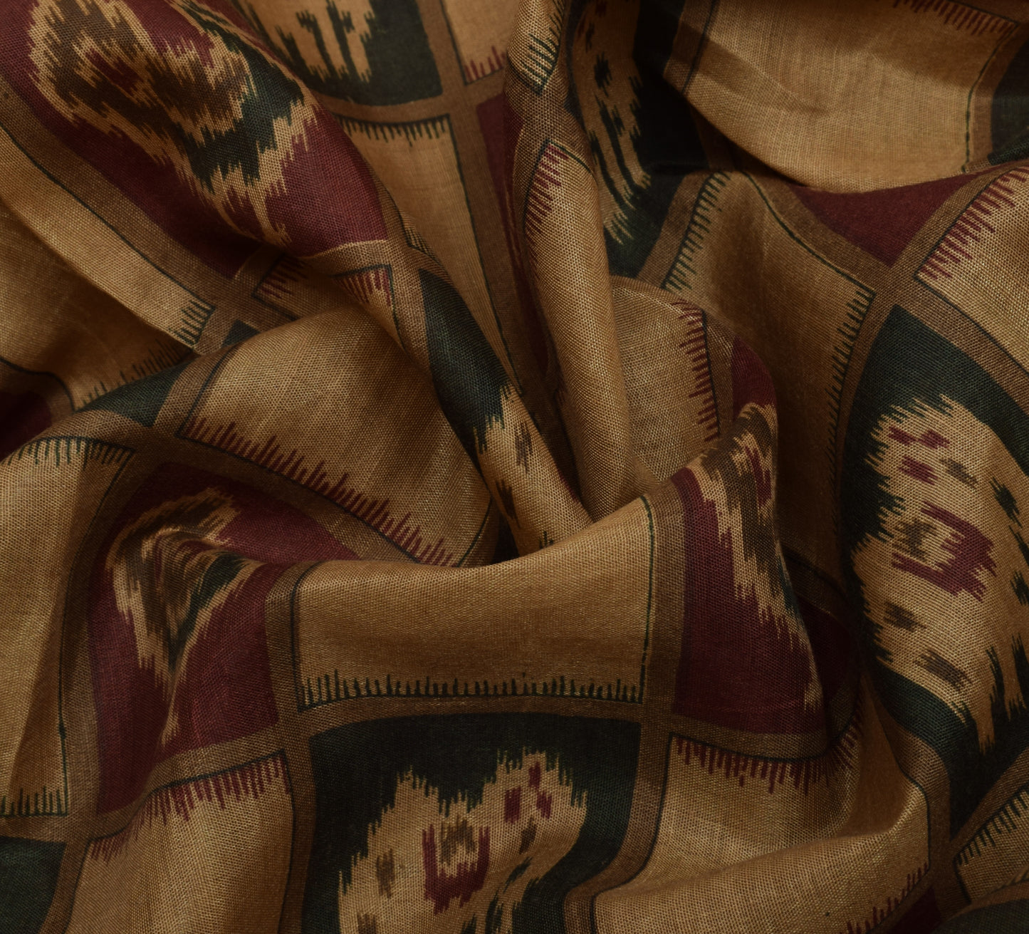 Sushila Vintage Brown Saree Blend Silk Printed Animals Soft Craft 5 Yard Fabric