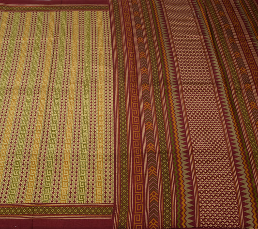 Sushila Vintage Cream Saree Blend Silk Printed Floral Soft Craft 5 Yard Fabric