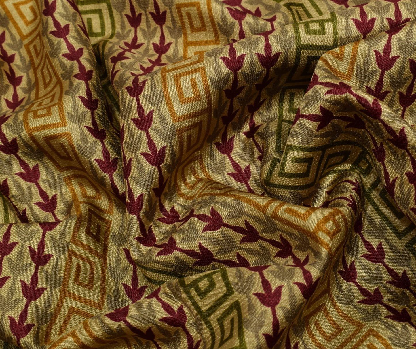 Sushila Vintage Cream Saree Blend Silk Printed Floral Soft Craft 5 Yard Fabric