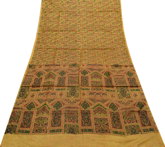 Sushila Vintage Light Brown Saree Pure Silk Printed Floral Soft Craft Fabric