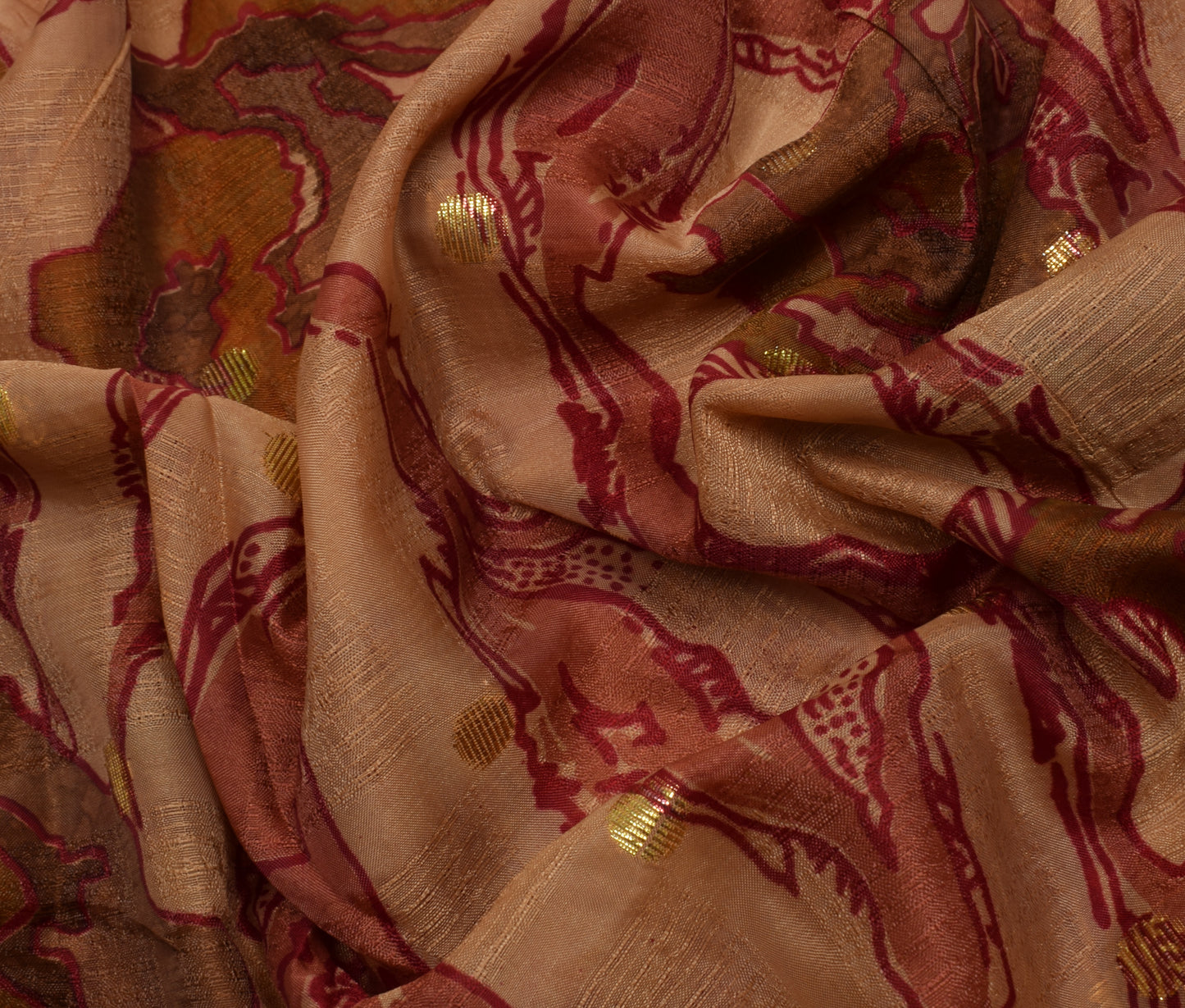 Sushila Vintage Indian Brown Saree Blend Silk Printed Soft Craft Sari Fabric