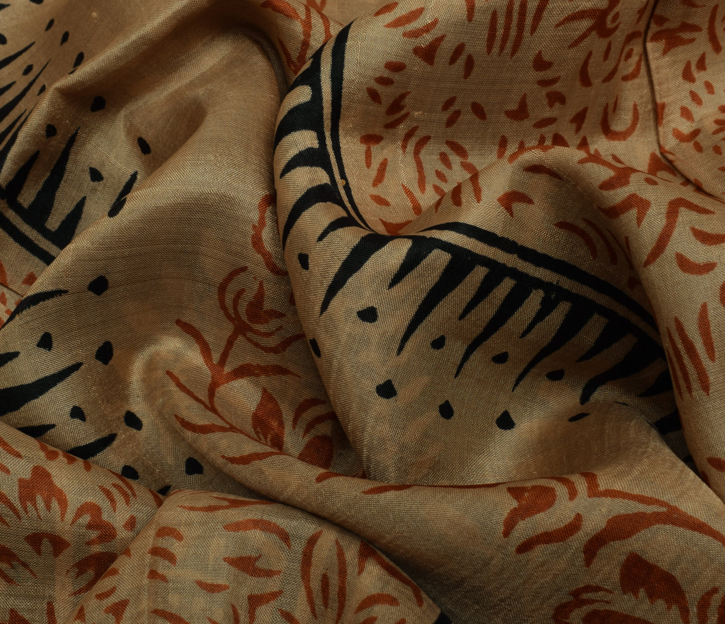 Sushila Vintage Brown Saree 100% Pure Silk Printed Floral 5 Yard Craft Fabric