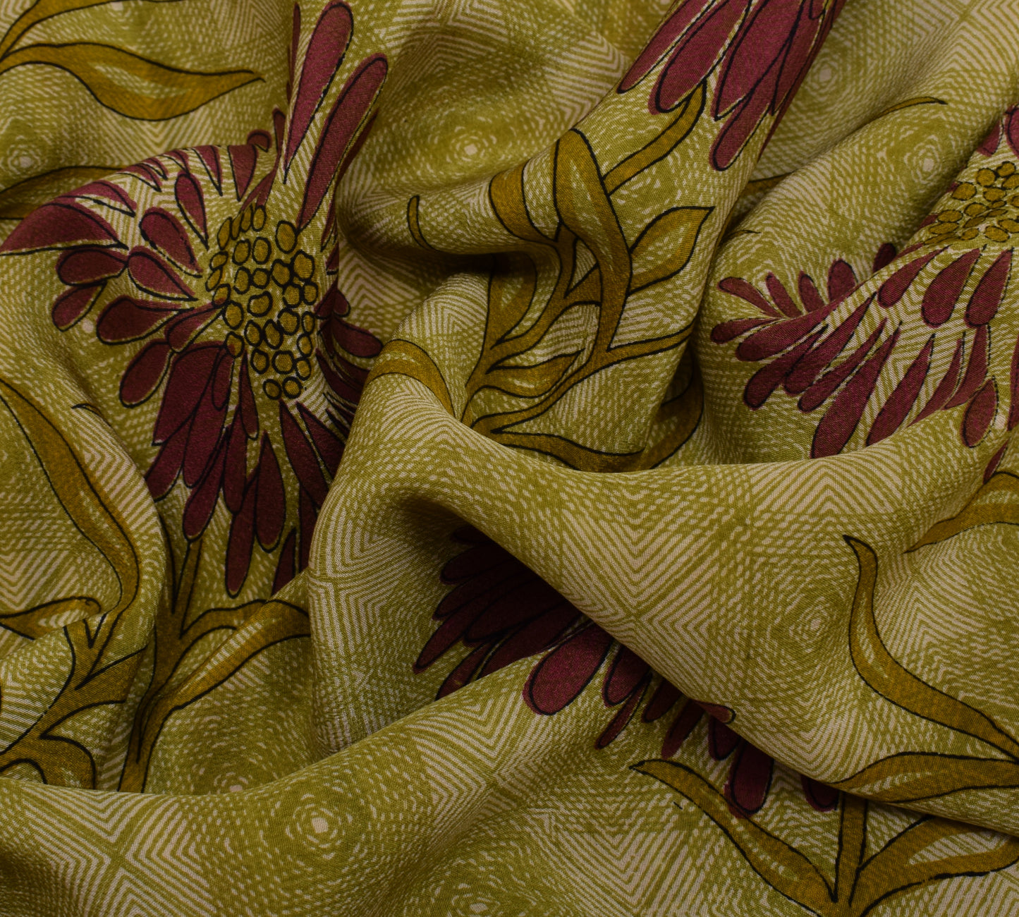 Sushila Vintage Green Saree 100% Pure Crepe Silk Printed Floral Soft Fabric