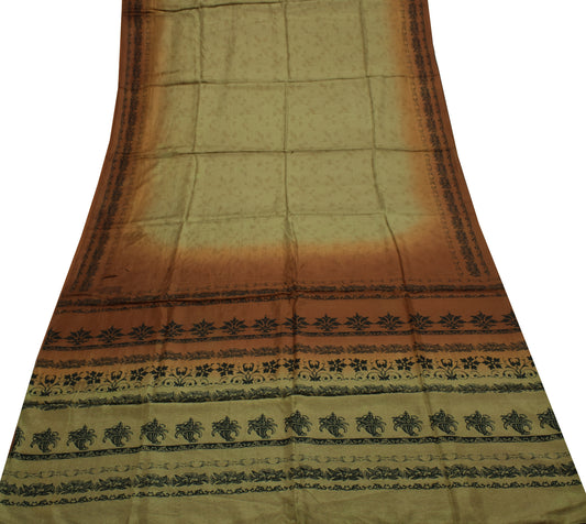 Sushila Vintage Green Saree 100% Pure Silk Printed Floral Soft Craft Fabric