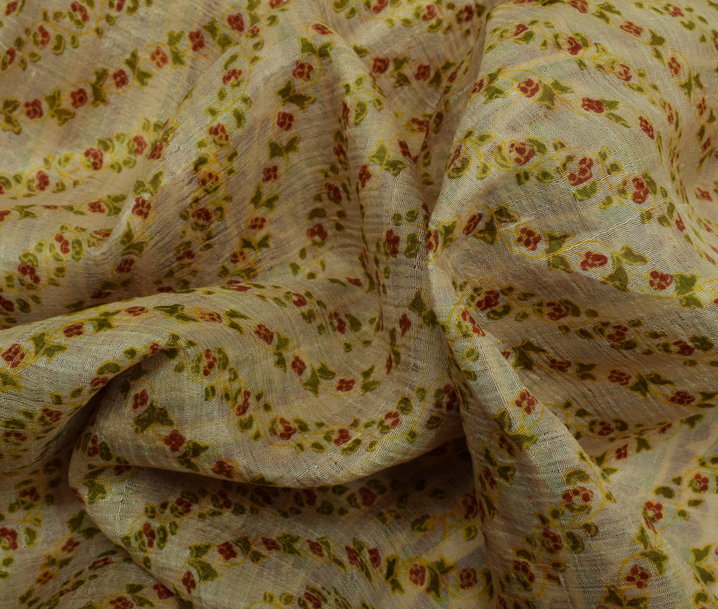 Sushila Vintage Cream Saree 100% Pure Silk Printed Floral Soft Craft Fabric