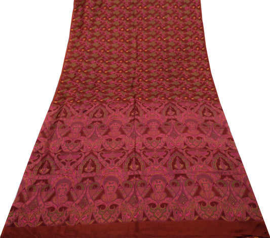 Sushila Vintage Maroon Saree 100% Pure Silk Printed 5 Yard Soft Craft Fabric