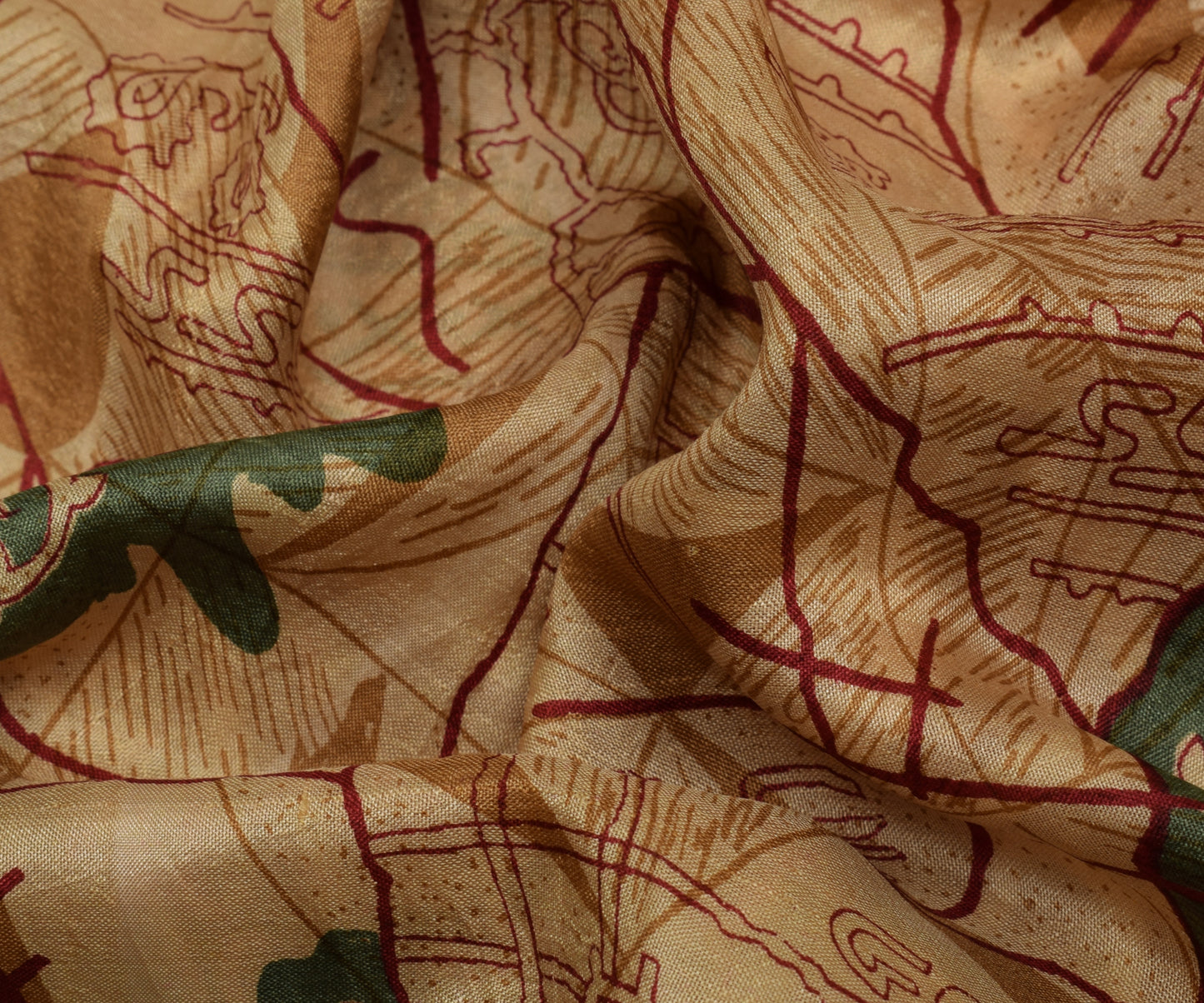 Sushila Vintage Light Brown Saree 100% Pure Silk Printed Soft Craft Sari Fabric