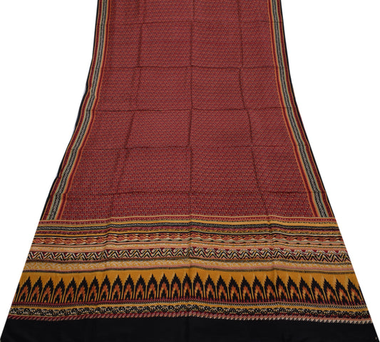 Sushila Vintage Maroon Saree 100% Pure Silk Printed Floral Soft Craft Fabric