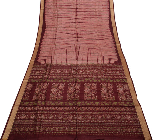 Sushila Vintage Indian Saree 100% Pure Silk Printed Floral Soft Craft Fabric