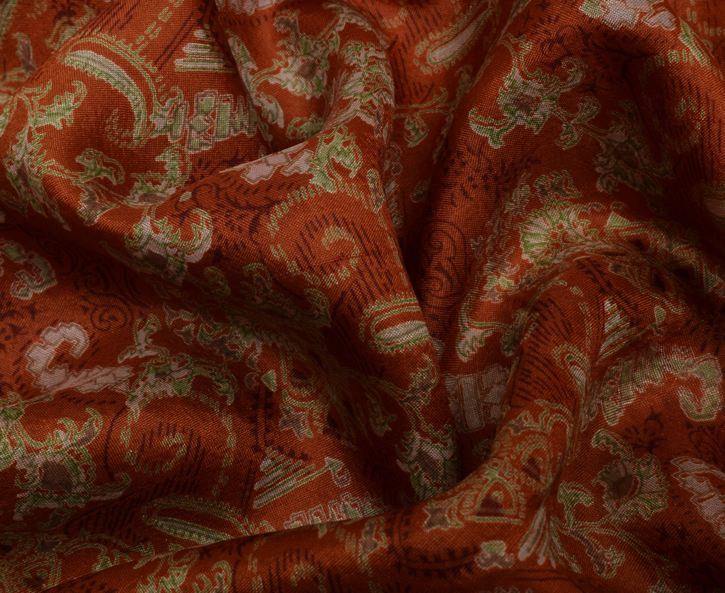Sushila Vintage Rust Saree 100% Pure Silk Printed Paisley 5 YD Soft Craft Fabric