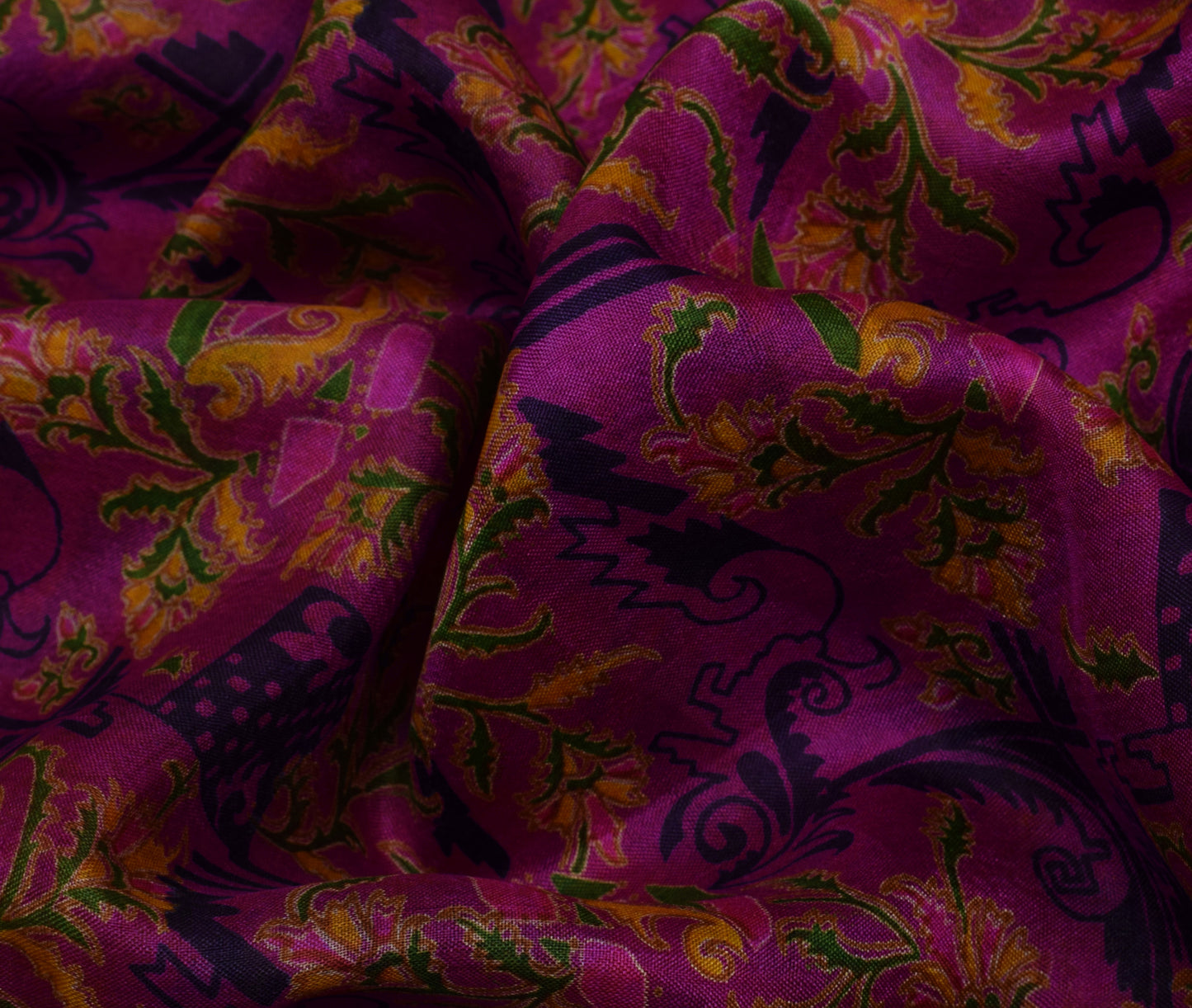 Sushila Vintage Purple Saree 100% Pure Silk Printed Floral Soft Craft Fabric