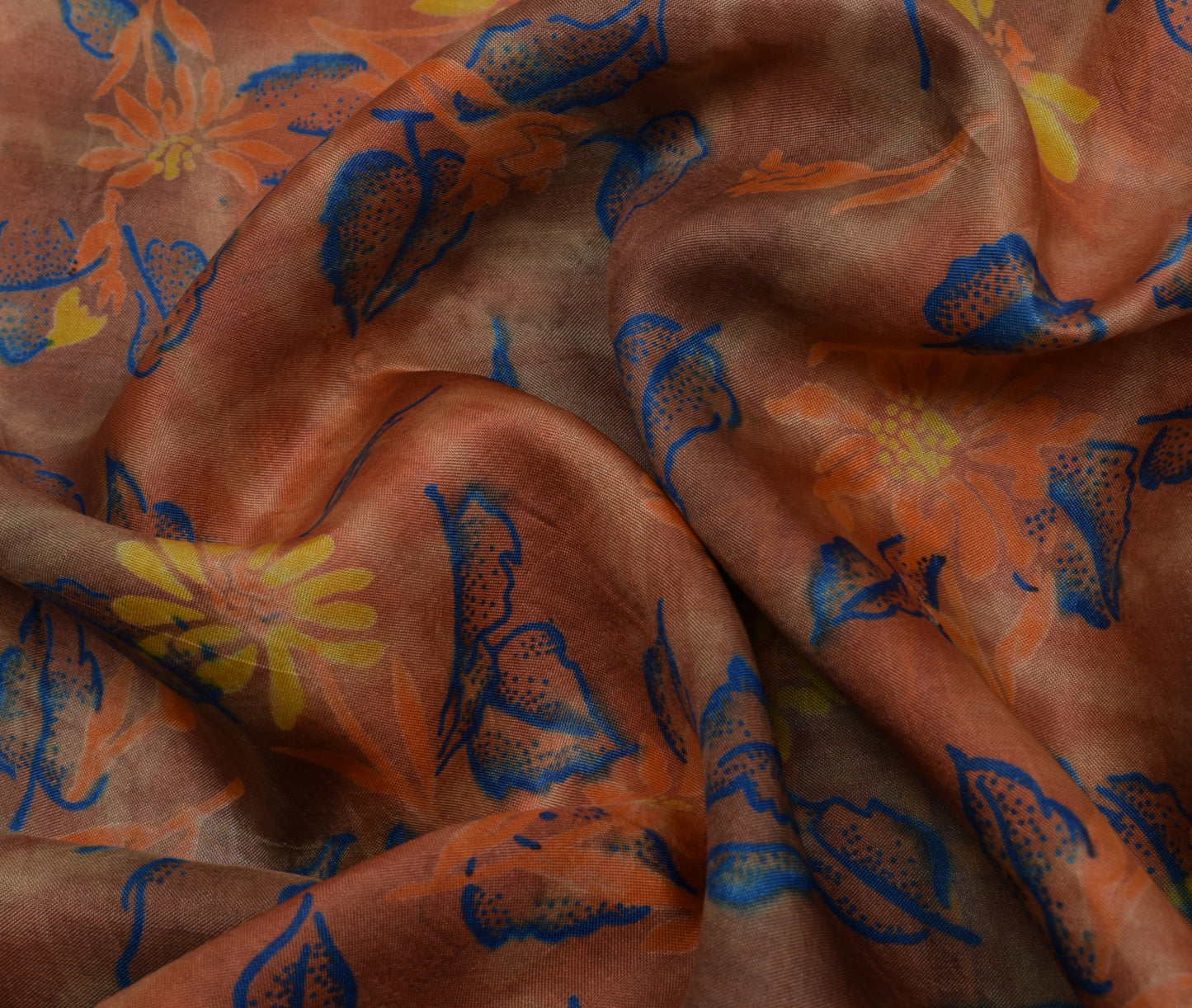 Sushila Vintage Indian Saree 100% Pure Silk Printed Floral Soft Craft Fabric