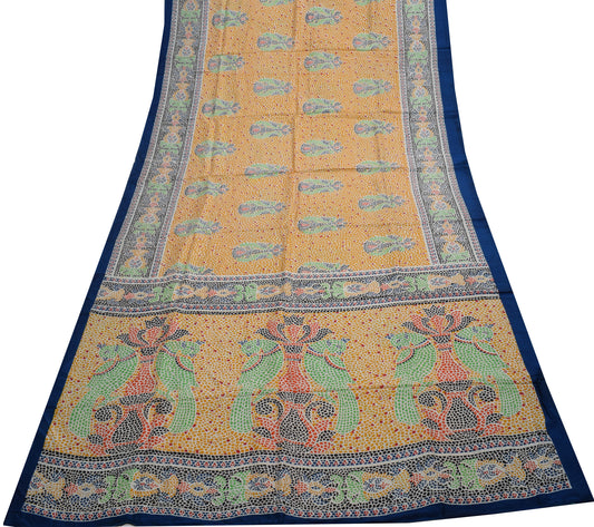 Sushila Vintage White Indian Saree 100% Pure Silk Printed 5 YD Soft Craft Fabric
