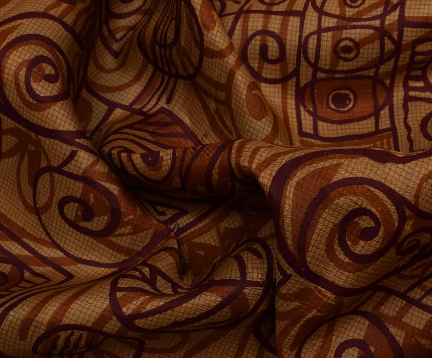 Sushila Vintage Brown Saree 100% Pure Silk Printed Paisley Soft Craft Fabric