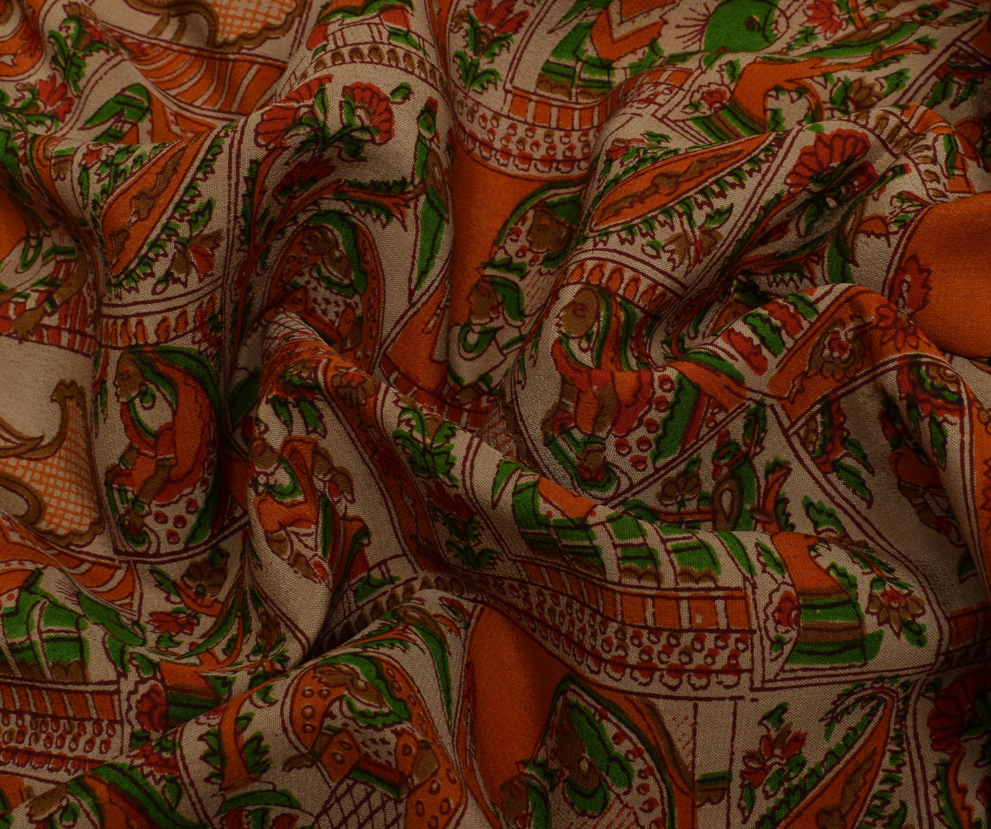 Sushila Vintage Brown Saree 100% Pure Silk Printed 5 Yard Soft Craft Sari Fabric
