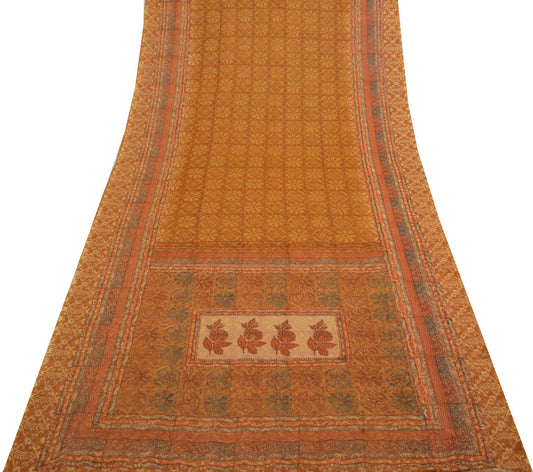 Sushila Vintage Mustard Saree Blend Chiffon Silk Printed Floral Craft Fabric
