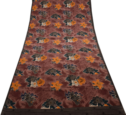 Sushila Vintage Indian Saree 100% Pure Crepe Silk Printed Floral Soft Fabric