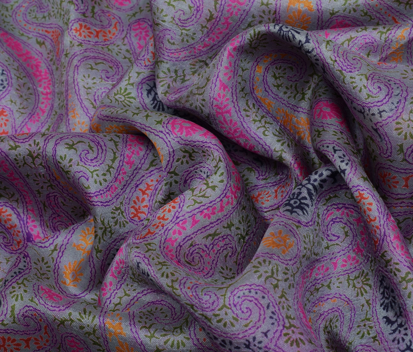 Sushila Vintage Lavender Saree 100% Pure Silk Printed Paisley Soft Craft Fabric