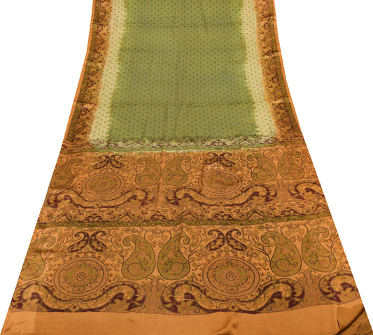 Sushila Vintage Green Saree 100% Pure Silk Bandhani Printed Soft Craft Fabric