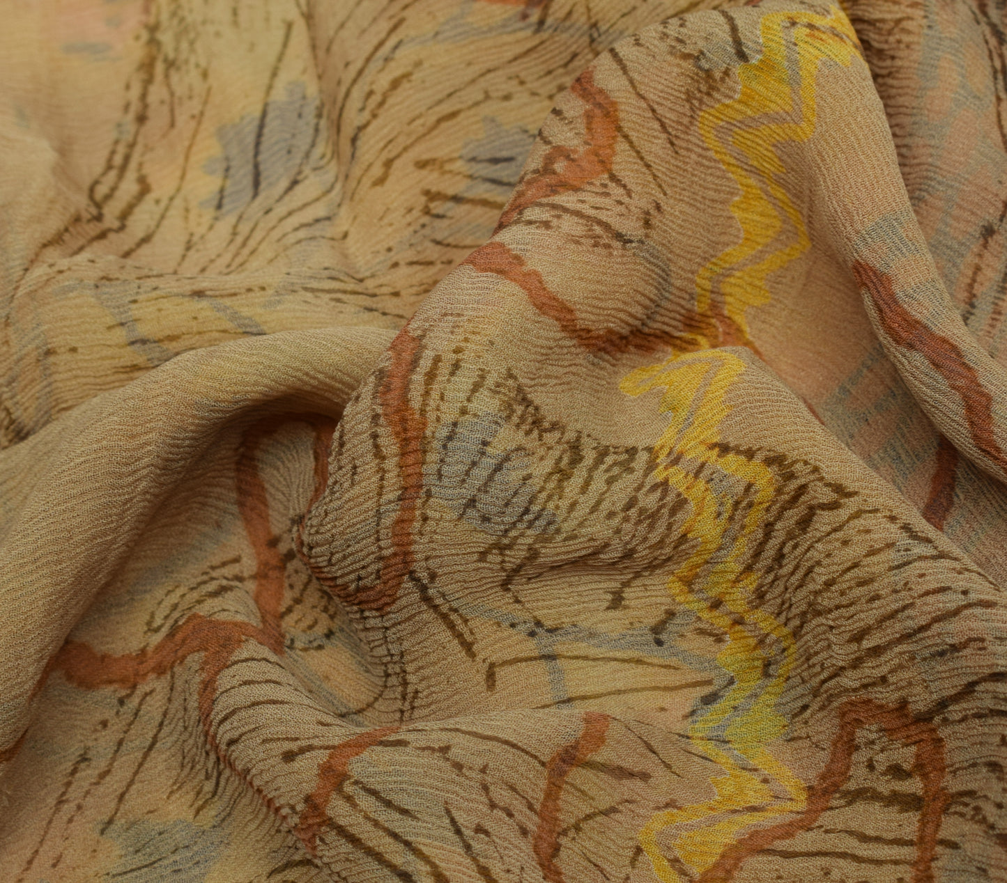 Sushila Vintage Brown Saree 100% Pure Chiffon Silk Printed Soft Craft Fabric