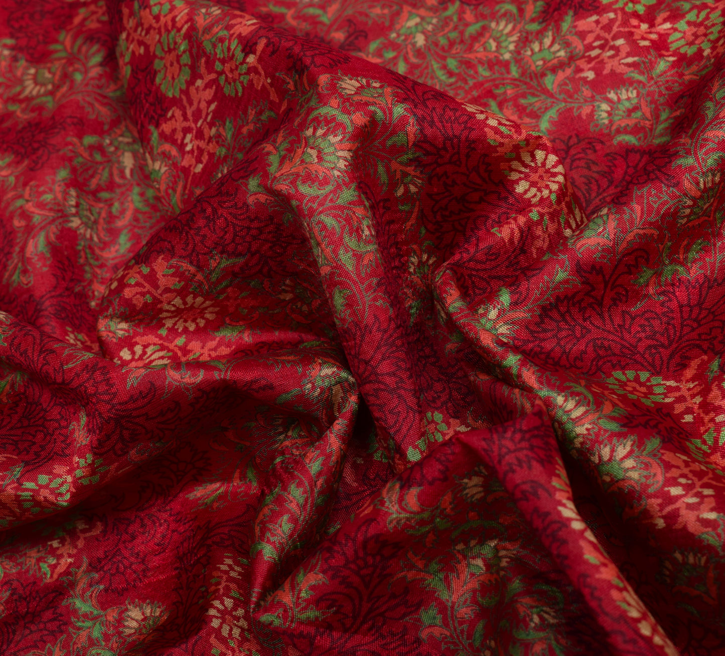 Sushila Vintage Red Saree 100% Pure Silk Printed Floral 5 Yard Soft Craft Fabric
