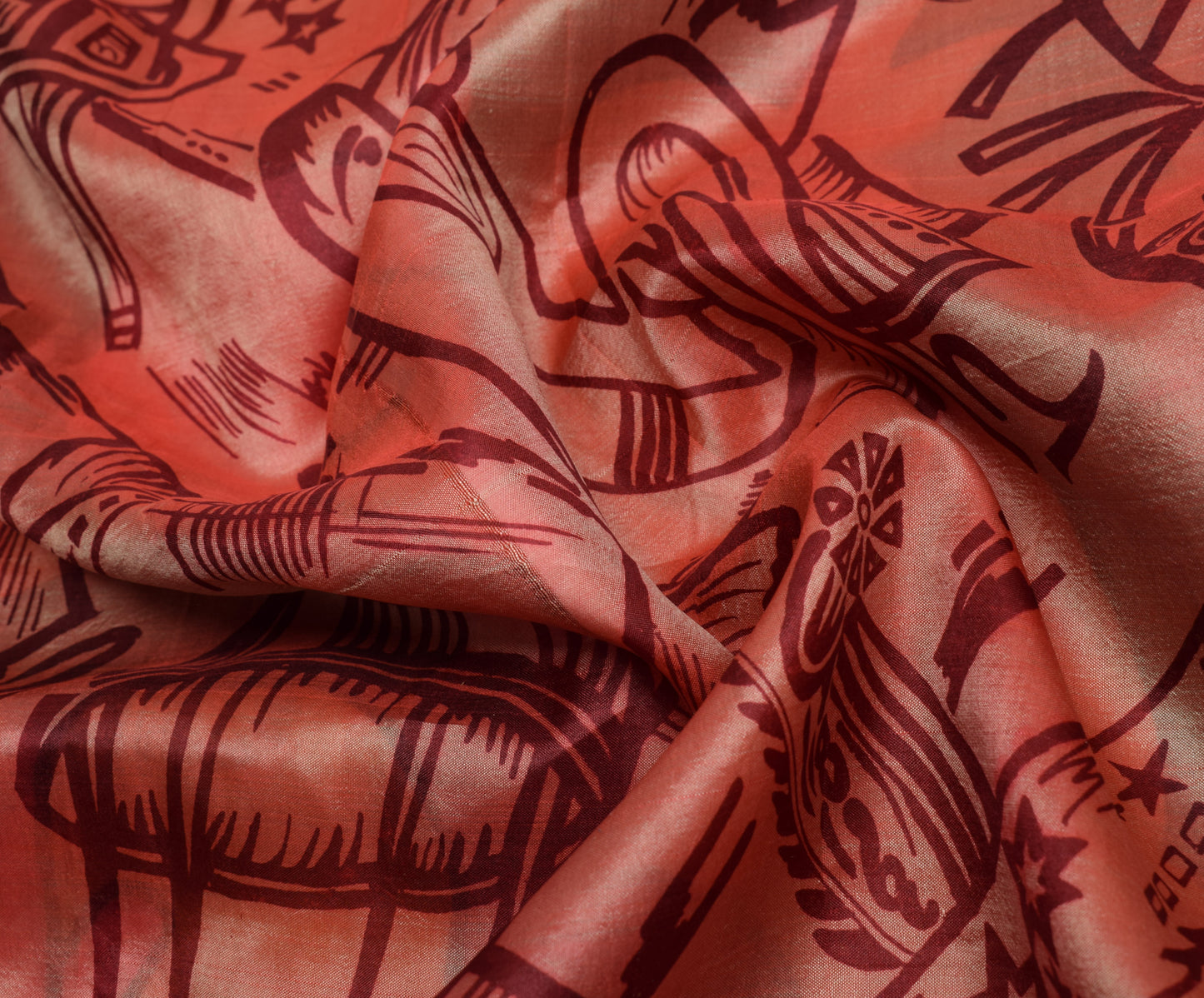 Sushila Vintage Peach Indian Saree 100% Pure Silk Printed Soft Craft Fabric