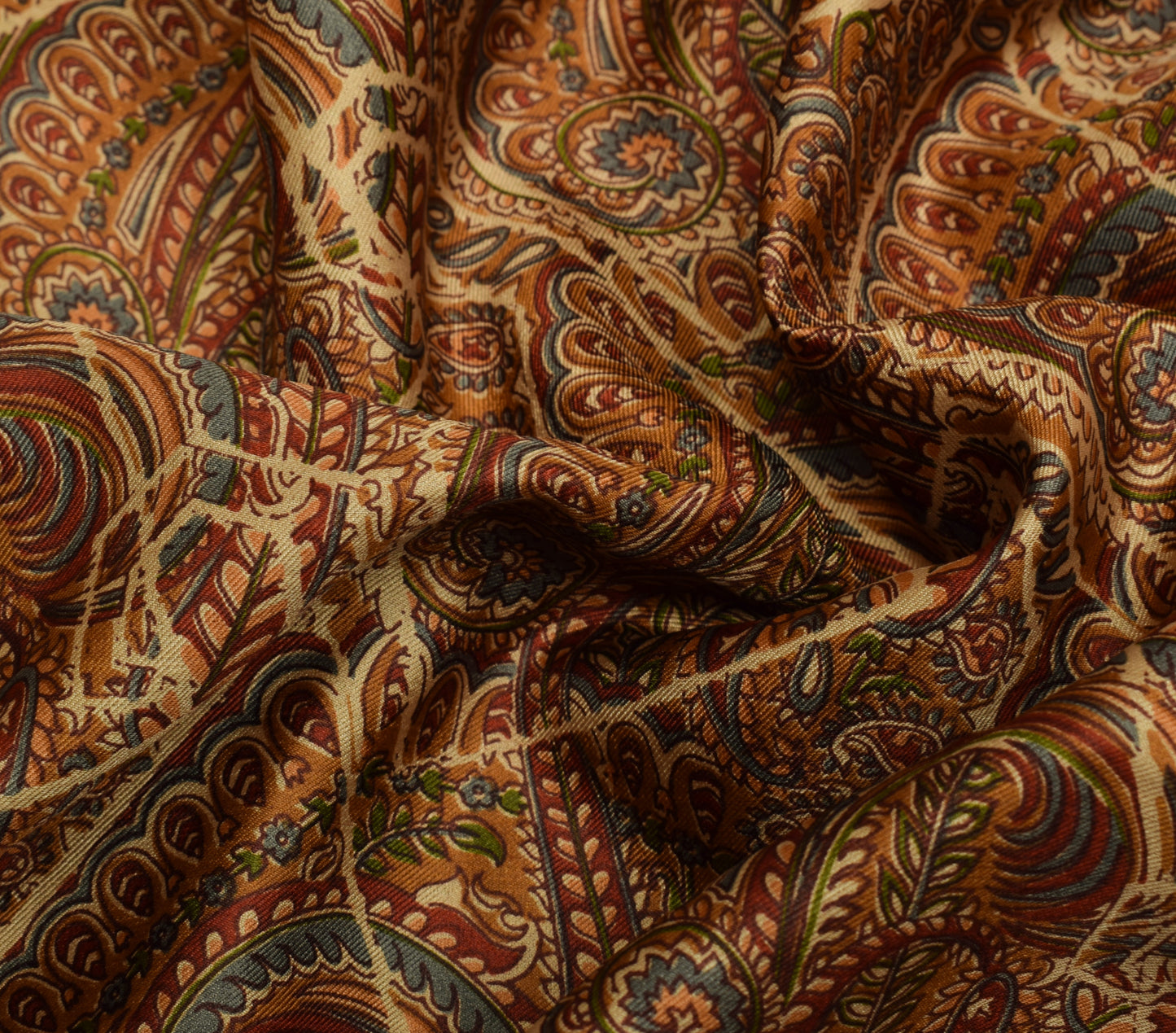 Sushila Vintage Brown Saree 100%Pure Silk Printed Paisley 5 YD Soft Craft Fabric