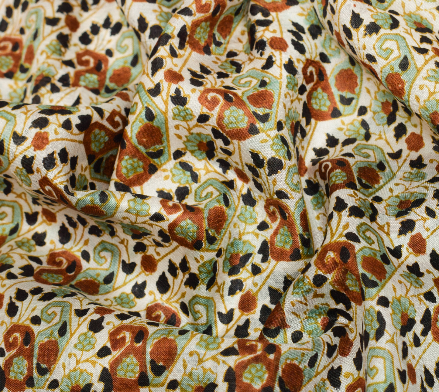 Sushila Vintage White Saree 100% Pure Silk Printed Floral 5 Yard Craft Fabric