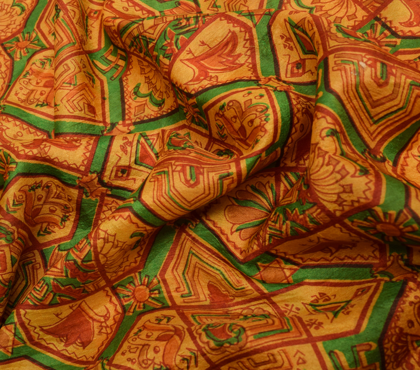Sushila Vintage Bright Orange Saree 100% Pure Silk Printed Soft Craft Fabric