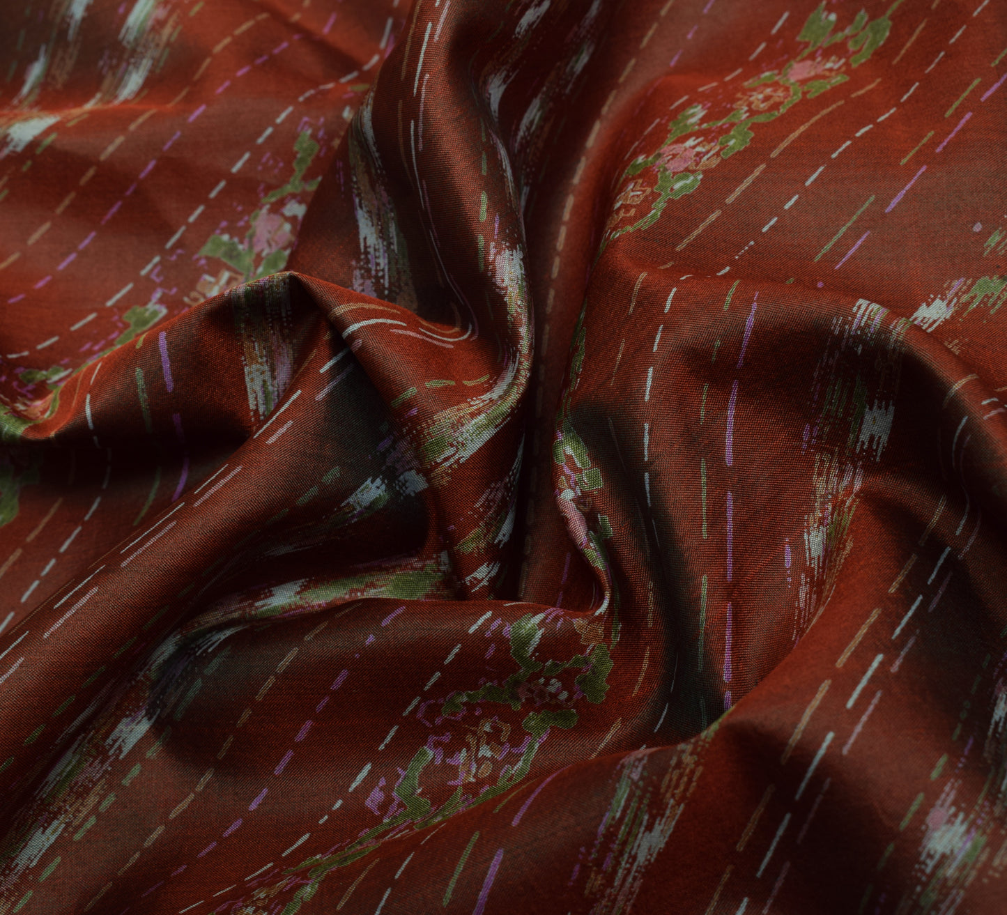 Sushila Vintage Dark Brown Indian Saree 100% Pure Silk Printed 5 YD Craft Fabric