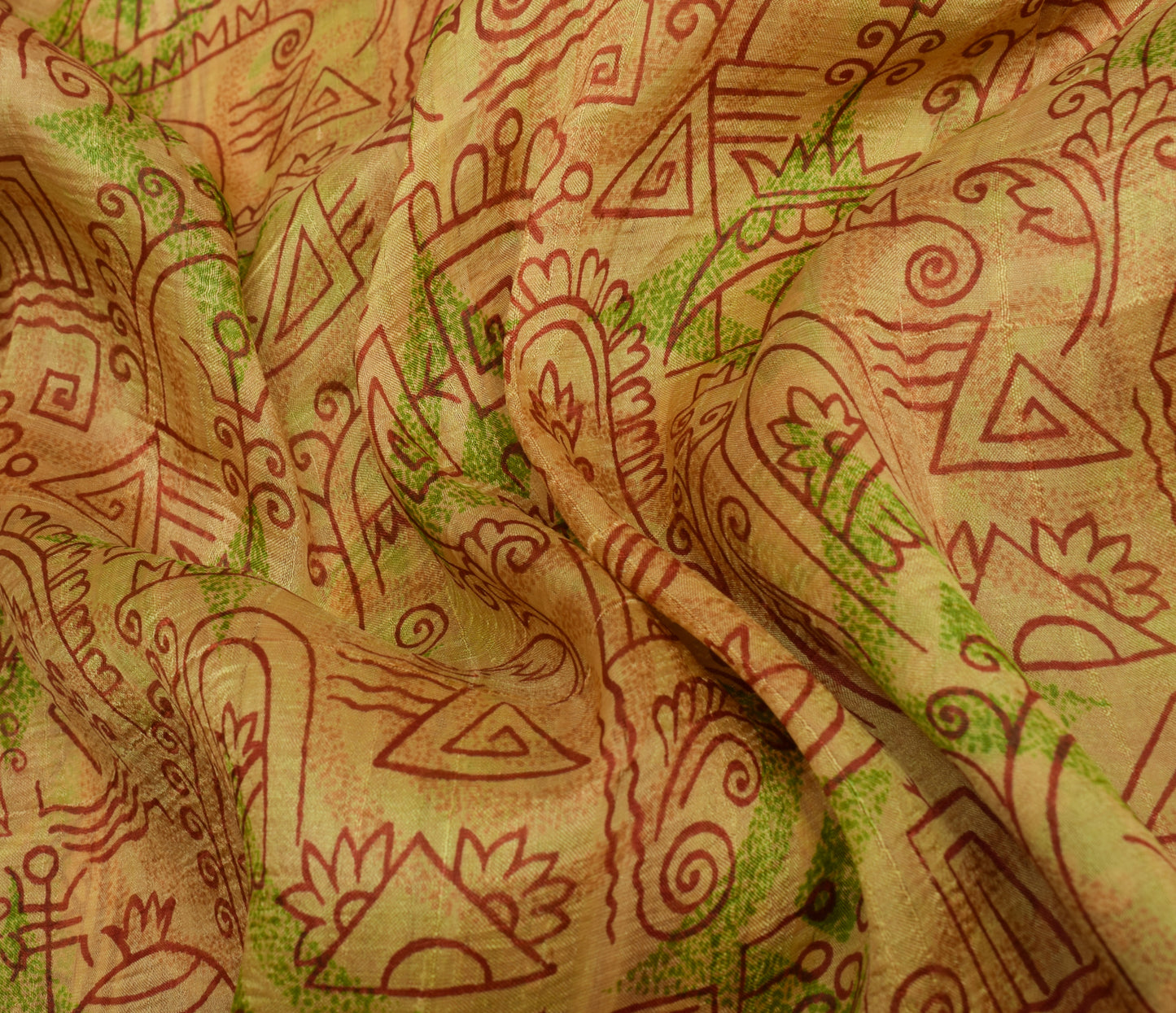 Sushila Vintage Brown Indian Saree 100%Pure Silk Printed Floral 5YD Craft Fabric