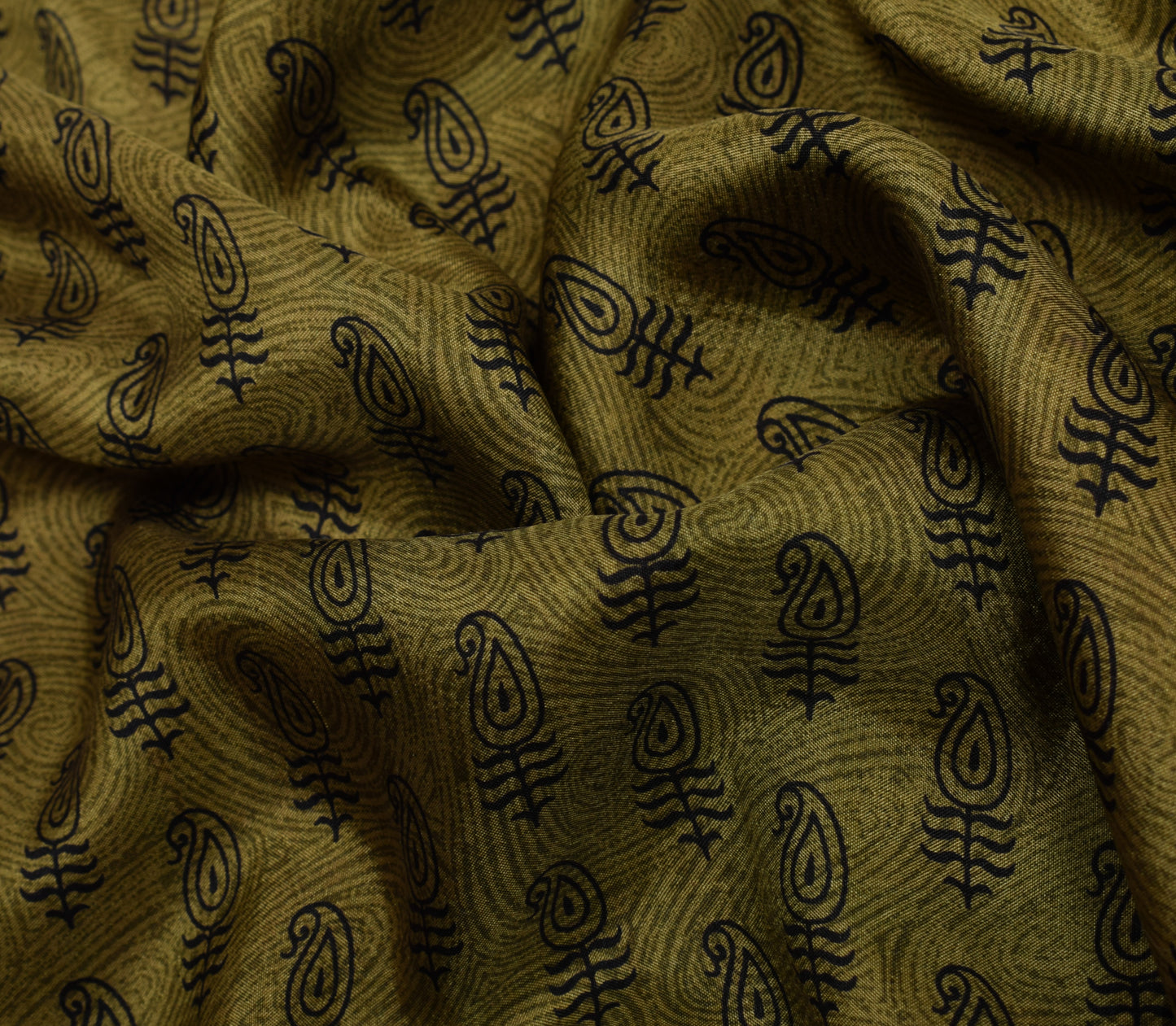 Sushila Vintage Green Saree 100% Pure Silk Printed Paisley Soft Craft Fabric