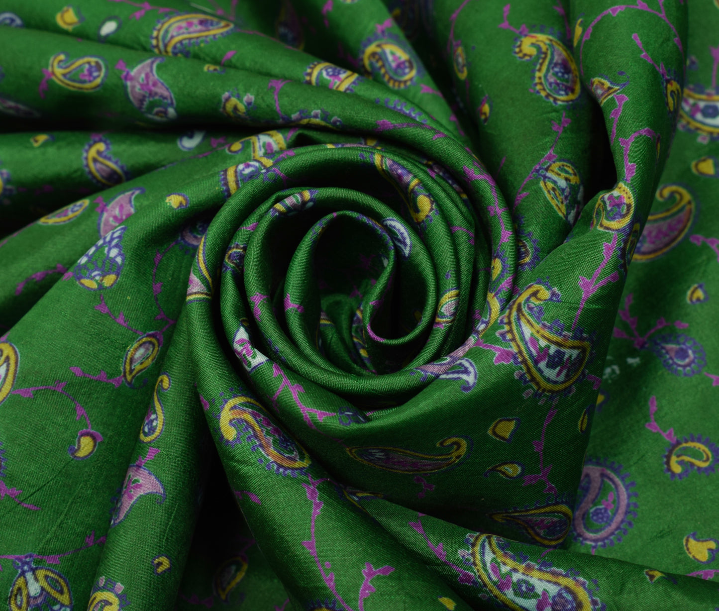 Sushila Vintage Green Saree 100% Pure Silk Printed Paisley Soft Craft Fabric