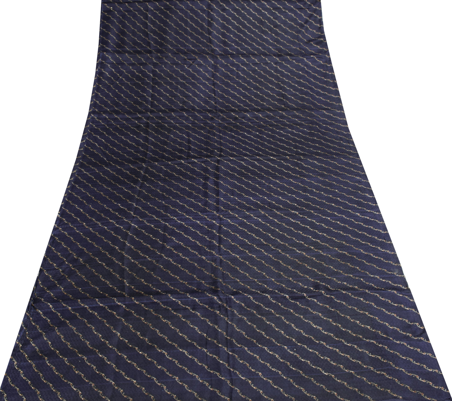 Sushila Vintage Dark Blue Saree 100% Pure Silk Printed Floral Soft Craft Fabric