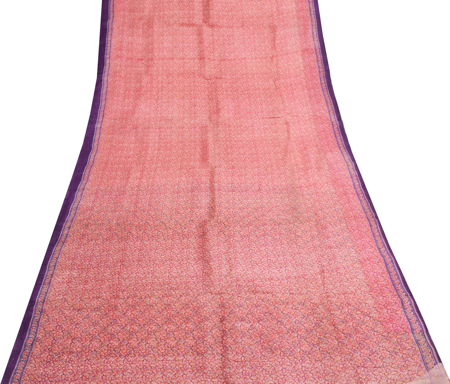Sushila Vintage Magenta Saree 100% Pure Silk Printed Floral 5 Yard Craft Fabric