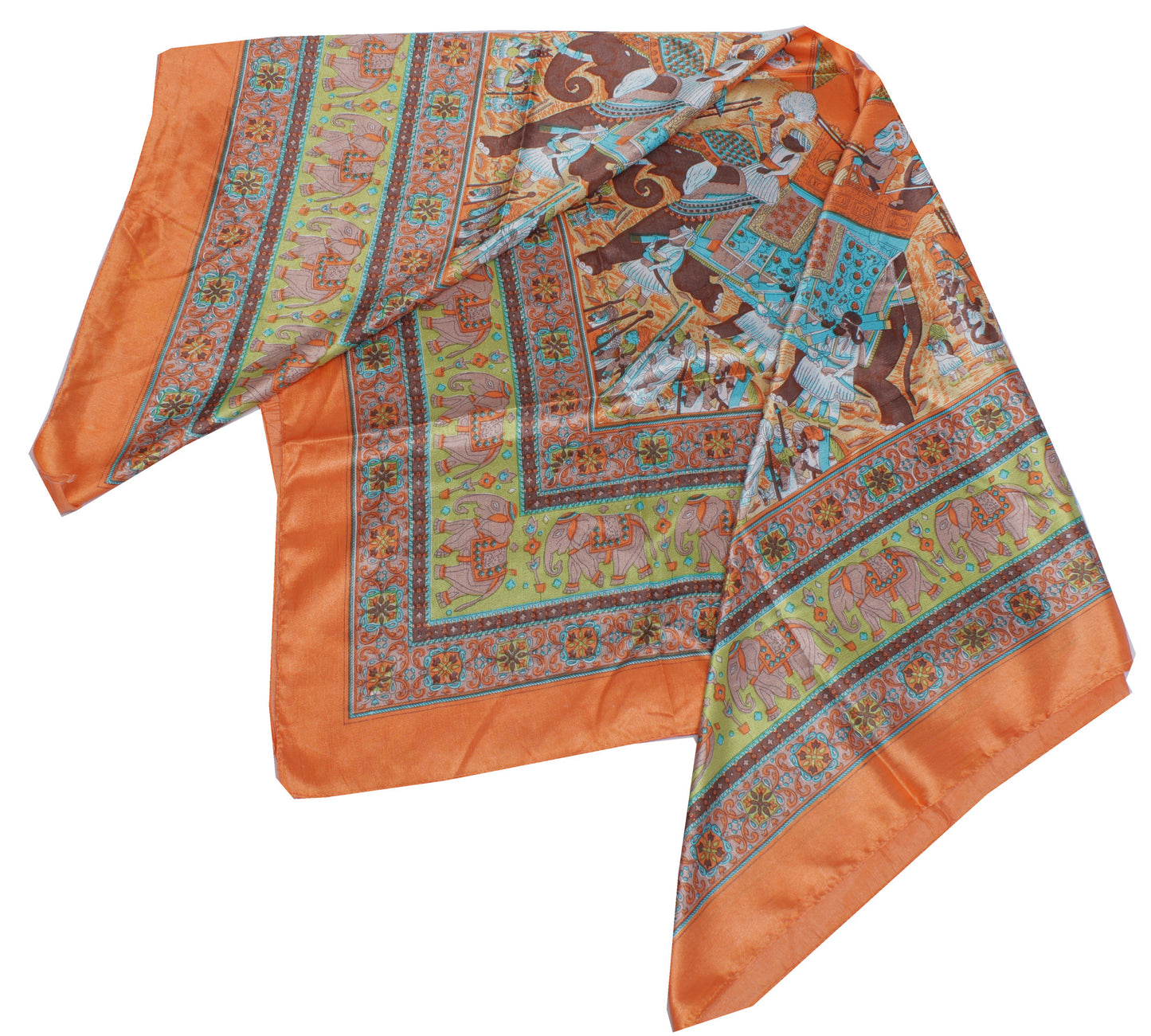 Sushila Vintage Orange Women Scarf Blend Satin Silk Printed Stole 38" x 37"