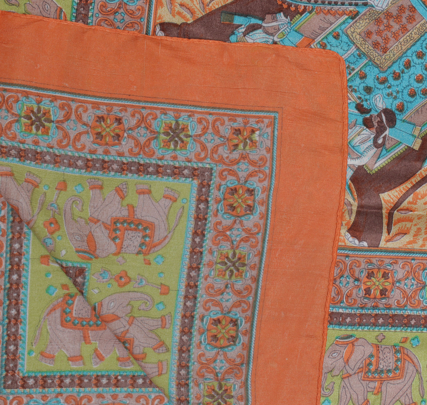 Sushila Vintage Orange Indian Women Scarf Blend Stain Printed Elephant Stole
