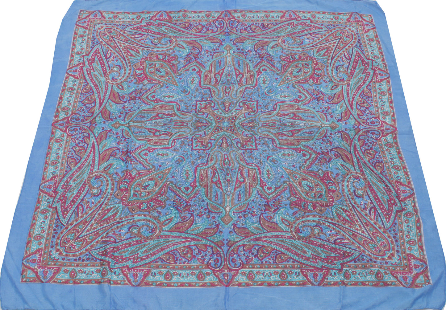 Sushila Vintage Blue Women Neck Scarf Blend Silk Printed Paisley Stole 38 x 36"