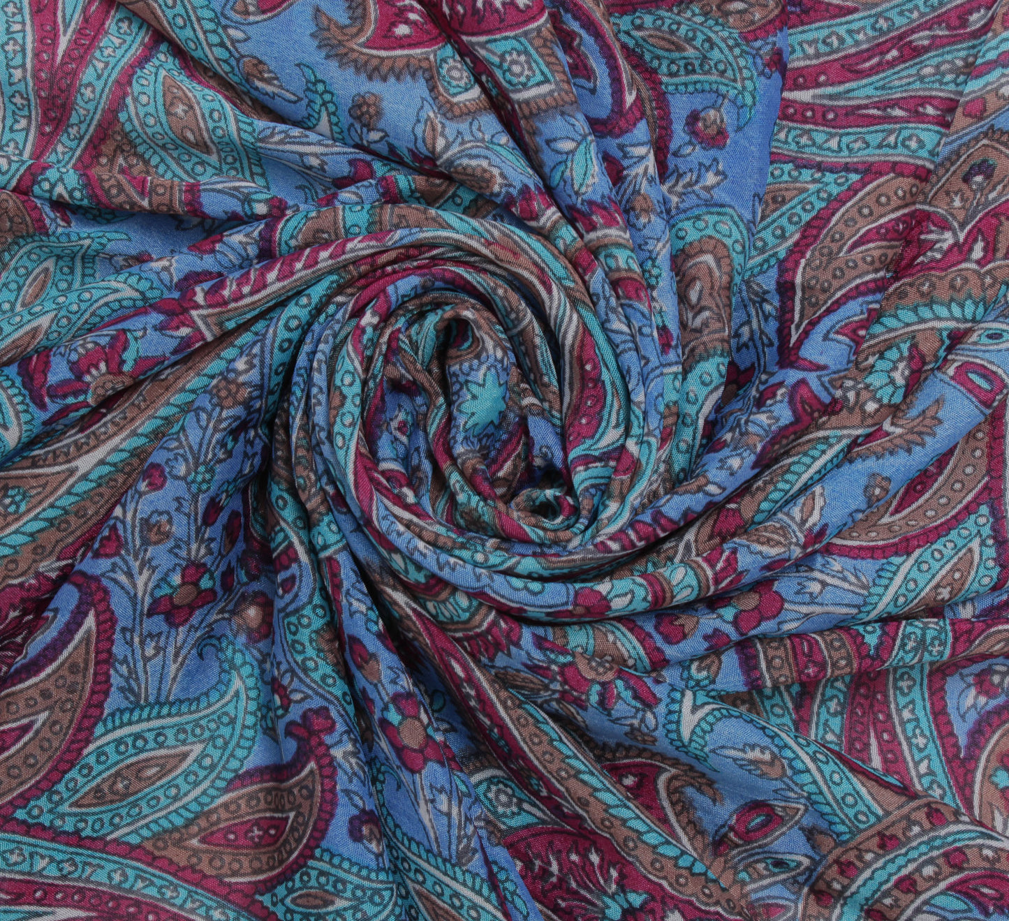 Sushila Vintage Blue Women Neck Scarf Blend Silk Printed Floral Stole 38" x 36"