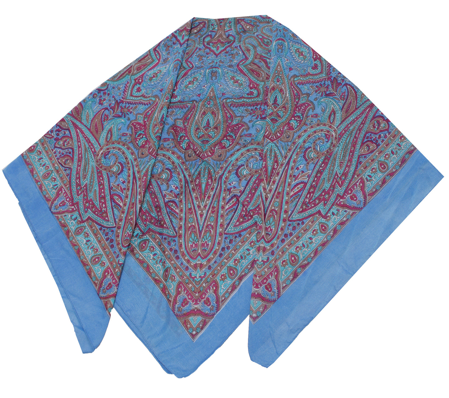 Sushila Vintage Blue Women Neck Scarf Blend Silk Printed Floral Stole 38" x 36"