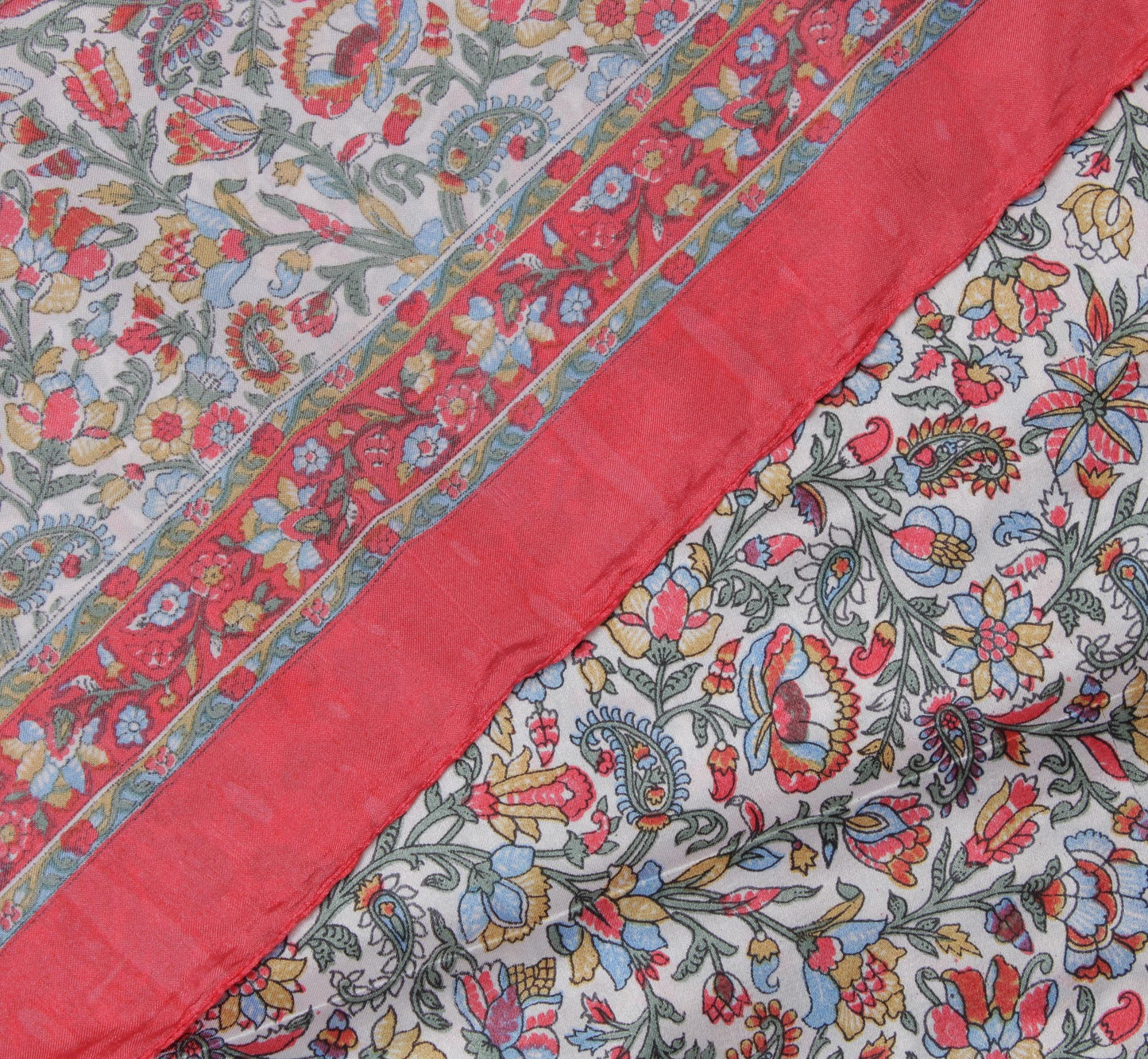 Sushila Vintage White Women Neck Scarf Blend Satin Printed Floral Stole 36"x 36"