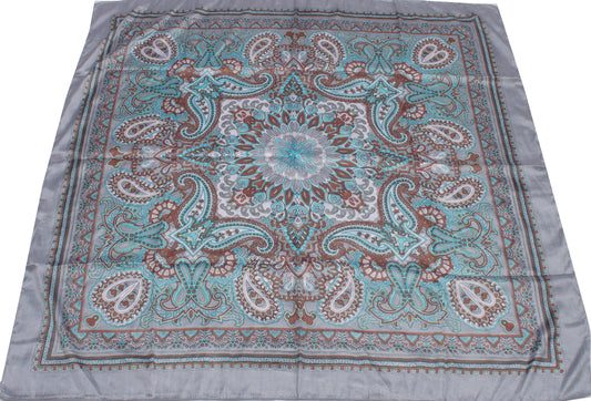 Sushila Vintage Gray Women Scarf Blend Satin Silk Printed Floral Stole 36" x 35"