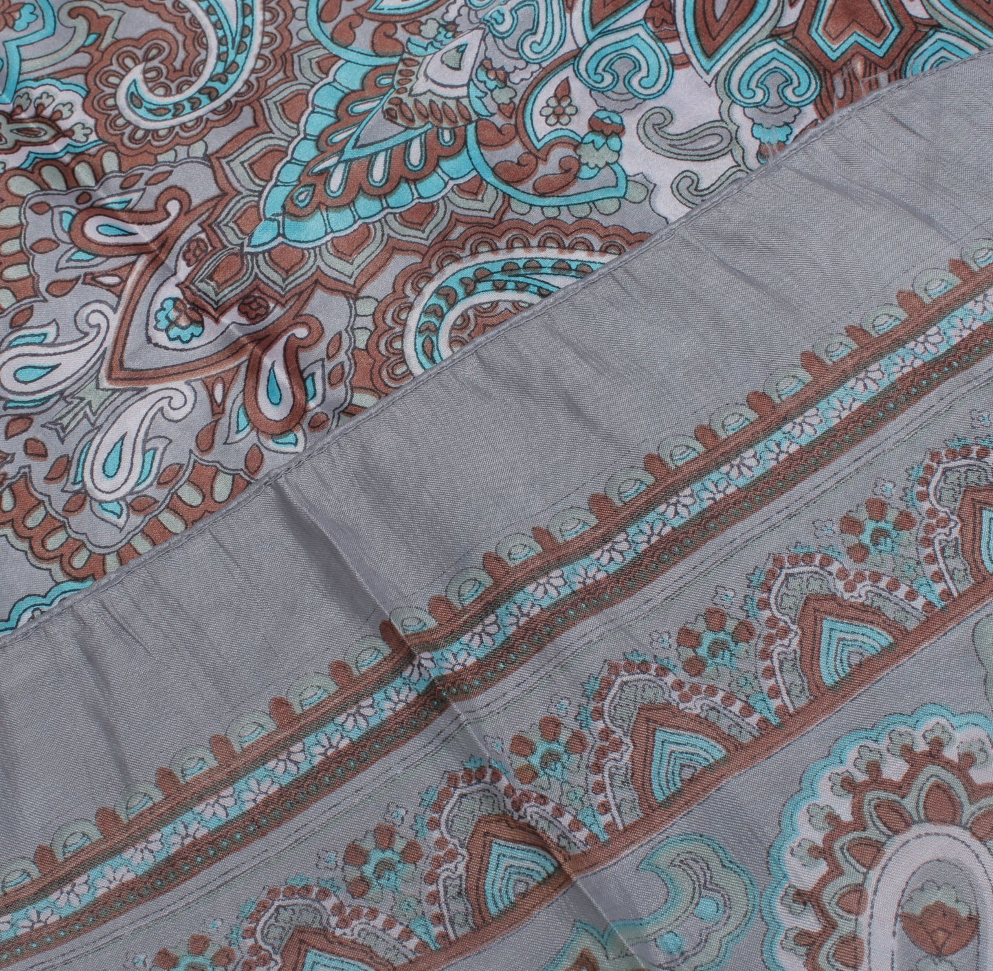 Sushila Vintage Gray Women Scarf Blend Satin Silk Printed Floral Stole 36" x 35"