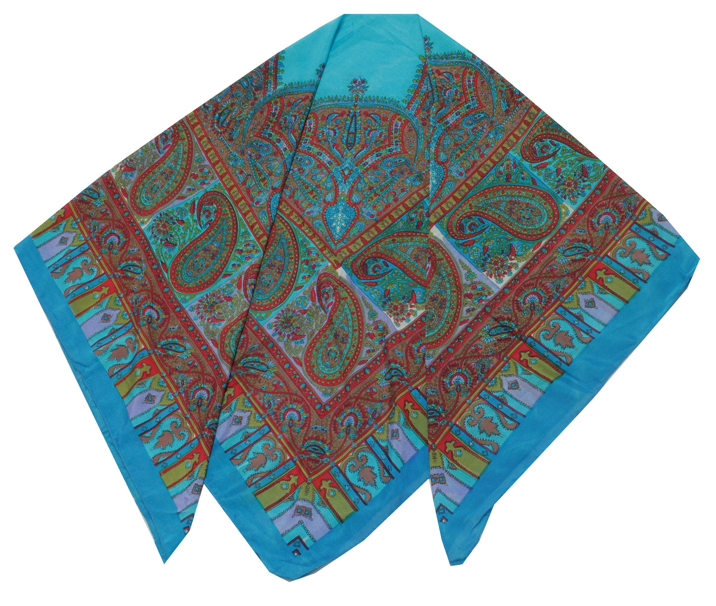 Sushila Vintage Blue Women Neck Scarf Blend Silk Printed Paisley Stole 38" x 35"