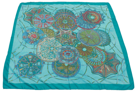 Sushila Vintage Blue Indian Women Scarf Blend Silk Printed Geometrical Stole