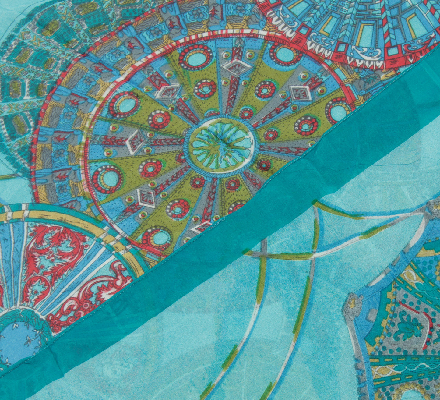 Sushila Vintage Blue Indian Women Scarf Blend Silk Printed Geometrical Stole