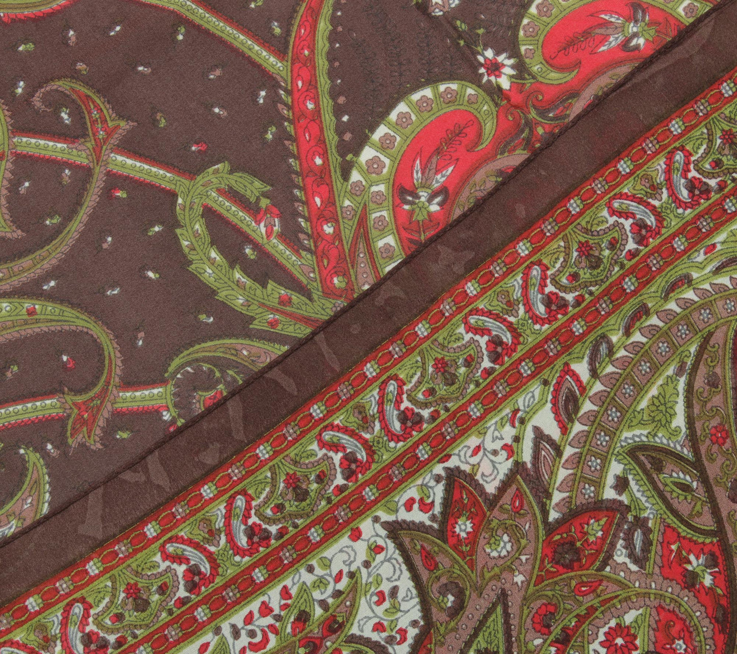 Sushila Vintage Brown Women Neck Scarf Blend Silk Printed Paisley Stole 36"x 36"