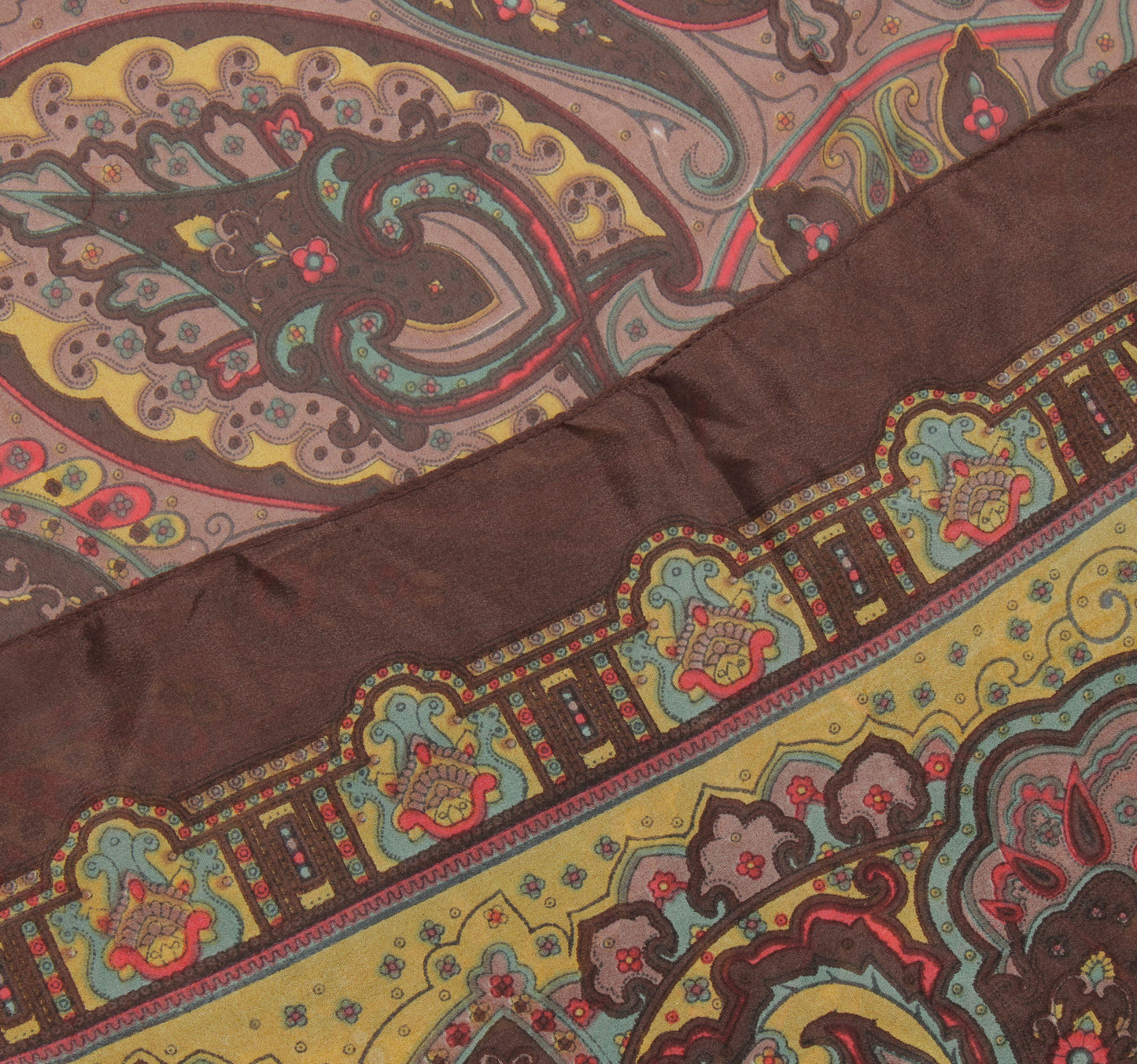 Sushila Vintage Brown Indian Women Neck Scarf Blend Silk Floral Stole 36" x 36"