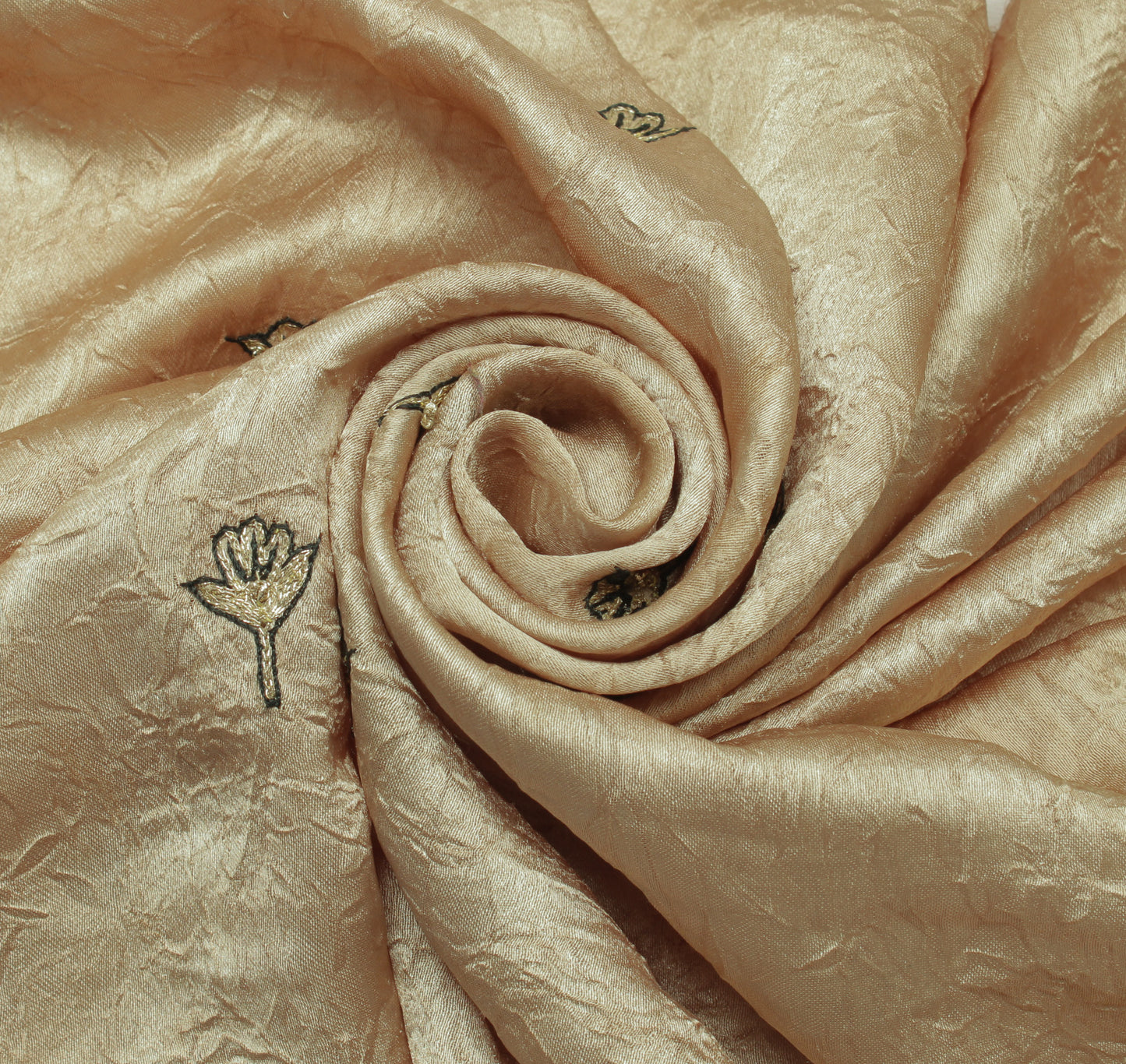 Sushila Vintage Brown Sari Remnant Scrap Blend Silk Embroidered Craft Fabric