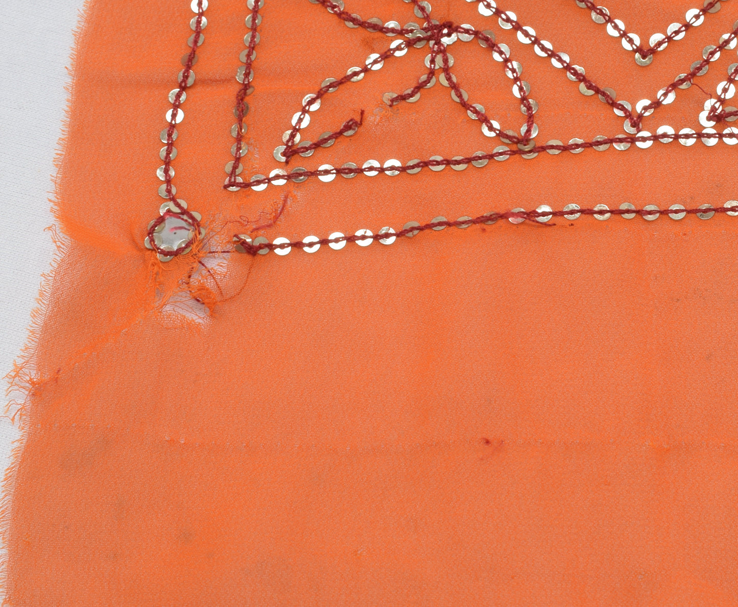 Sushila Vintage Orange Sari Remnant Scrap Blend Georgette Embroidered Fabric